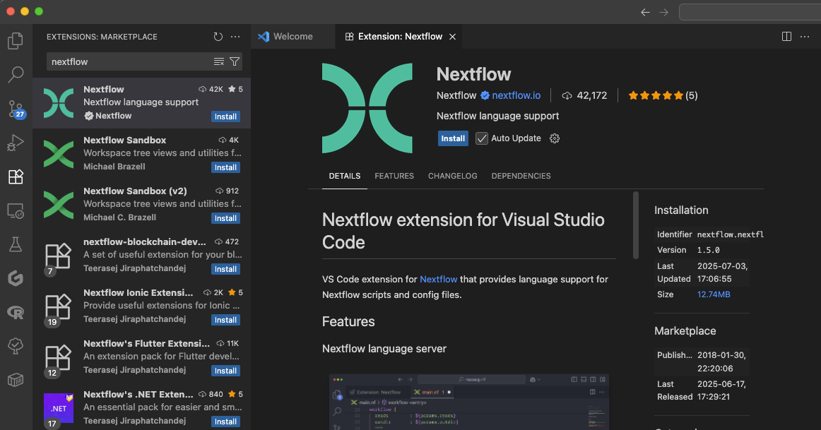 Installer l'extension Nextflow