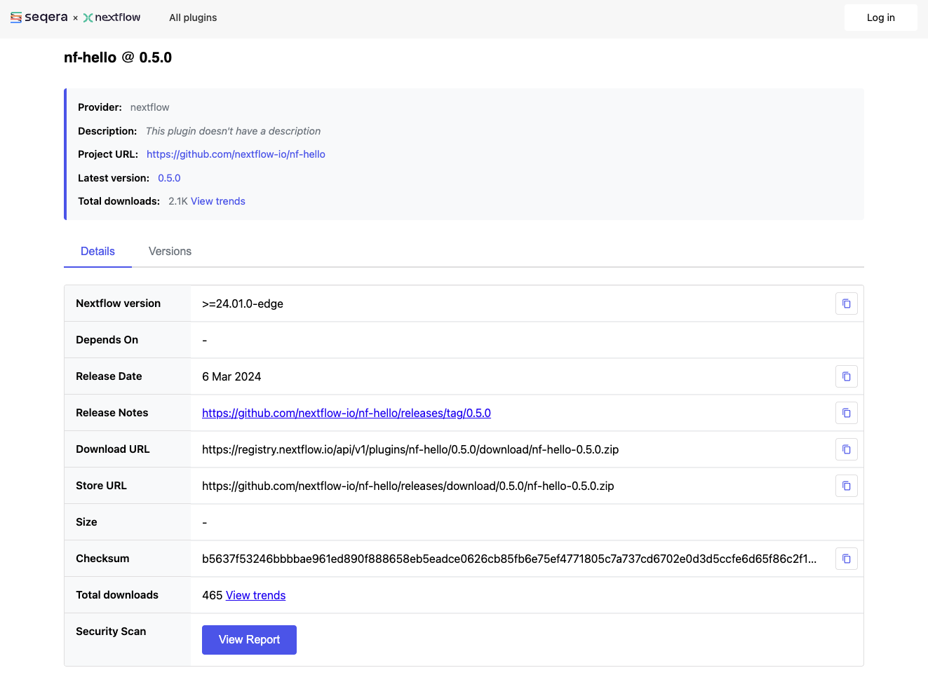 registry.nextflow.io पर nf-hello plugin page